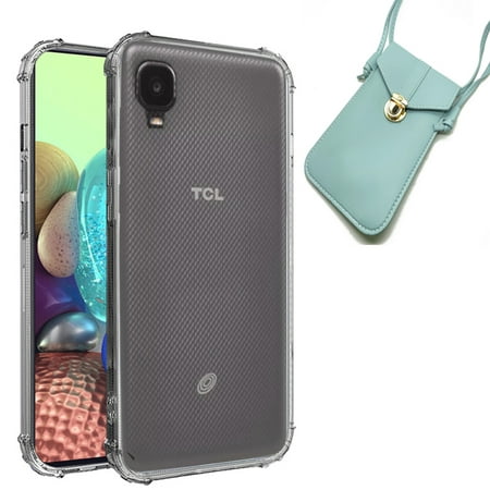 Phone Case for Alcatel TCL A3 / A30 Purse Bag Wallet Case (Gel Transparent / Cross Shoulder L-Blue)