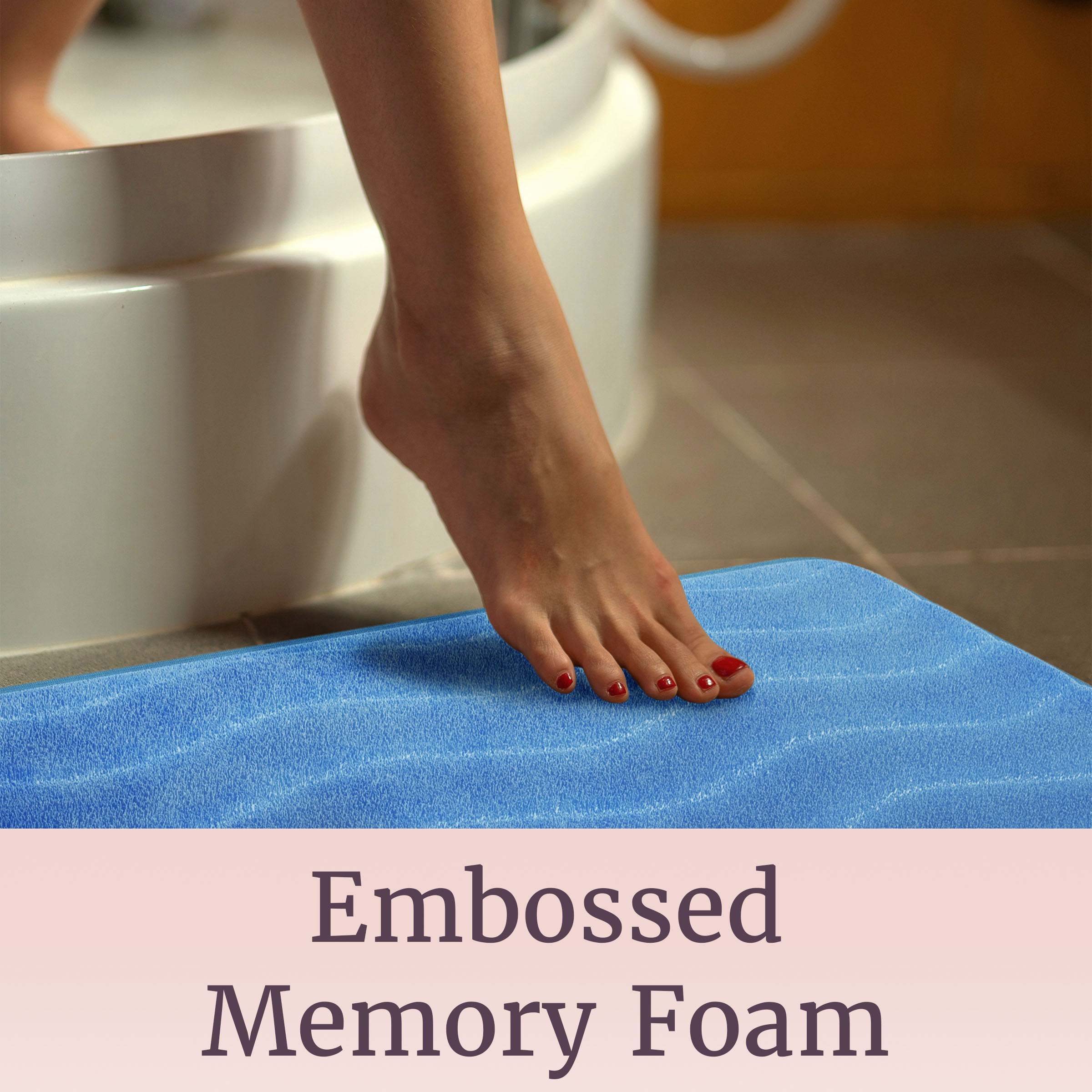 Bathroom Rug Set- 2-Piece Memory Foam Bath Mats- Wavy Microfiber Top-Non-Slip Absorbent Runner for Shower, Tub, Sink, or Kitchen by Somerset Home (Blue)
