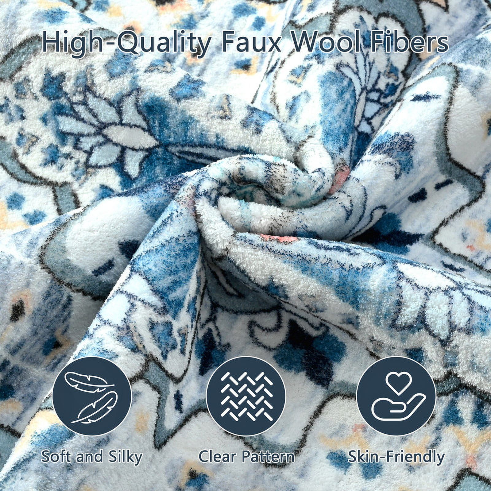TWINNIS Boho Area Rug Soft Indoor Living Room Carpet,Blue Bohemian Rug for Bedroom,6'x9'Non-Slip Washable Decorative Rug