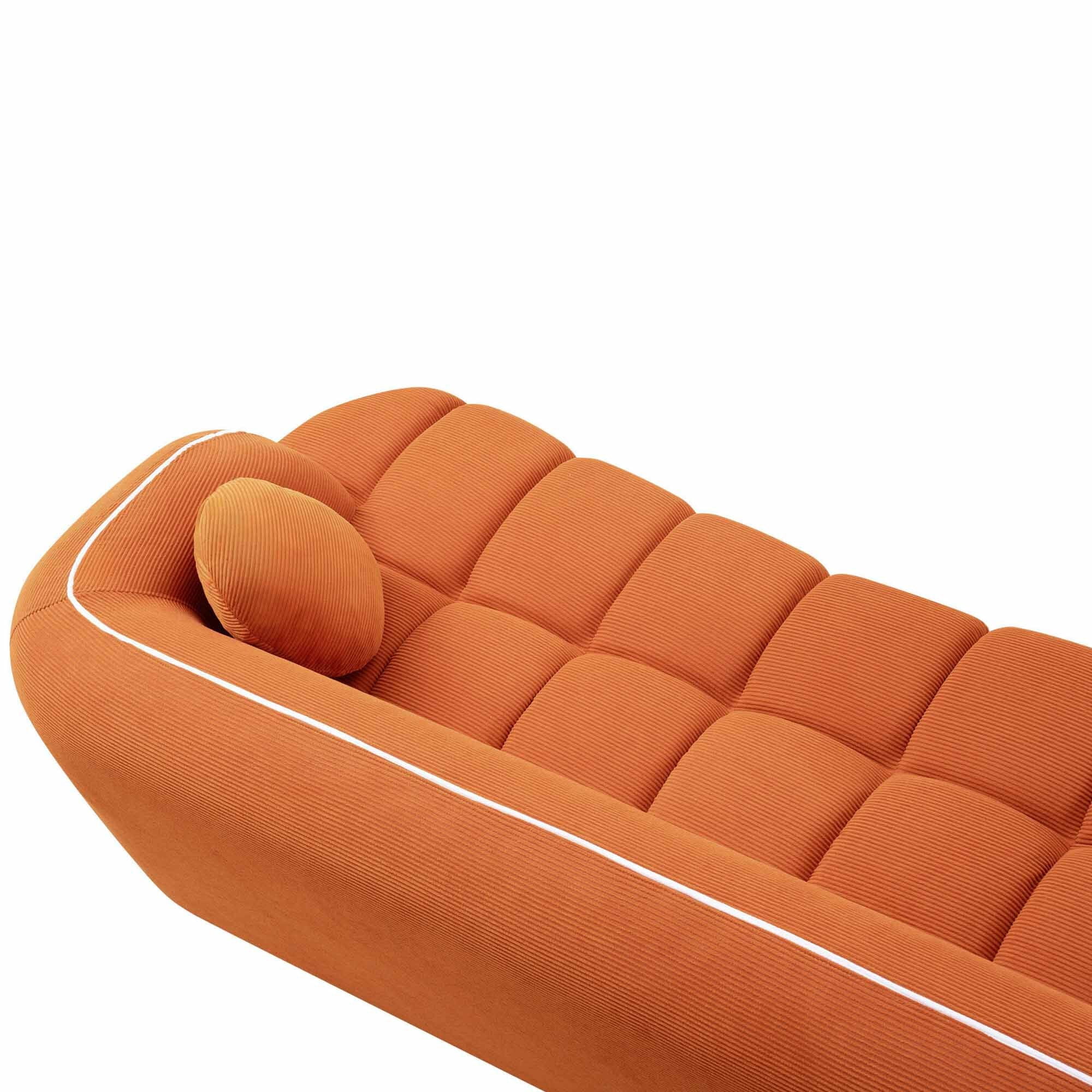 Lunale 98" Curved Bonelessd Sofa, 3-Seater Cloud Couch, No Assembly Required, Modern Corduroy Bubble Sofa for Living Room, Orange