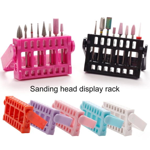 dianhelloya Nail Art Tools Manicure Drill Bits Stand Multi-grid Design Height Adjustable High Durability Dustproof 16 Slots Nail Drill Bit Brush Storage Holder for Nail Salon