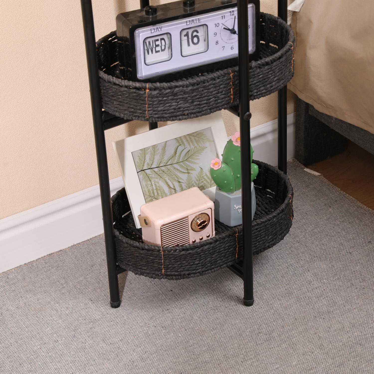 3-Tier Organizer for Kitchen,Portable Storage Shelf,Small Handwoven Side Tables forLiving Room,Bedroom,Black