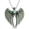 Angel Wings Celtic Viking Cross Magic Powers Amulet Green Quartz Pendant 18 inch Necklace