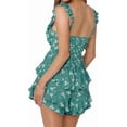 thumbnail image 3 of Summer Floral Print Women Sleeveless Square Neck Ruffle Shorts Jumpsuit, 3 of 4