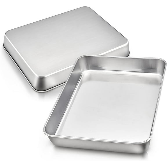 Bexikou Baking Oven Tray, Stainless Steel Deep Baking Brownie Pan, Small Rectangle Cake Tins for Cooking/Roasting/Serving
