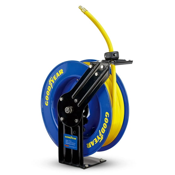 Goodyear Steel Retractable Air Compressor/Water Hose Reel with 3/8 in. x 50 ft. Rubber Hose, Max. 300PSI