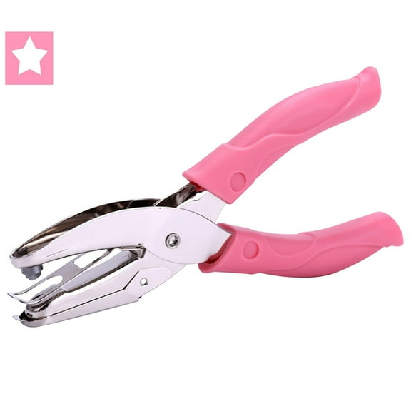 1 Pack 6.37 Inch Length Star Shape Hole Handheld Single Paper Hole Punch, Puncher with Pink Soft Thick Leather Cover(Star)