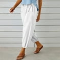 thumbnail image 4 of pbnbp Women's Plus Size Cotton Linen Solid Pockets Drawstring Capri Pants, Plus Size Womens Capris with Pockets, 4 of 4