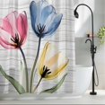 thumbnail image 2 of Pink Blue Yellow Flowers Fabric Shower Curtain Wood Grain Washable Shower Curtains for Bathroom, Waterproof Bath Curtain with Hooks Home Decor 36x72in, 2 of 8