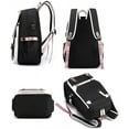 thumbnail image 3 of Mochila para adolescentes, para estudiantes de secundaria, para exteriores, con puerto de carga USB (21 litros, color negro y rosa), 3 of 4