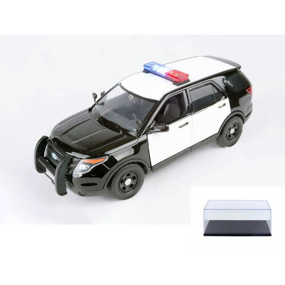 Diecast Car w/Display Case - 2015 Ford Unmarked Police Interceptor Utility w/ Lights & Sounds, Black and White - Motor Max 79536 - 1/24 scale Diecast Model Toy Car