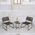 thumbnail image 3 of 3-Piece Outdoor Patio Furniture Set, PE Rattan Wicker Chairs with Round Table for Balcony, Backyard, Black+Brown, 3 of 9