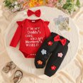 thumbnail image 2 of Baby Girl Clothes 0 3 6 9 12 18 Months Letter Print Long Sleeve Floral Ruffle Romper and 3D Flowers Bow Pant Headband Sets Cute Baby Girl Winter Clothes, 2 of 7