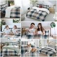 thumbnail image 5 of Vintage Plaid Bedding Duvet Cover Set Full Size 4 Pieces Brown Navy Plaid Texture Abstract Art Bedding Set with Zipper Closure, 1 Comforter Cover 86x86 Inches 1 Flat Sheet & 2 Pillow Cases, 5 of 7