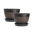 thumbnail image 2 of 2pcs/sold 7.6 Inches [pot + Tray] [outer Diameter 19cm] Planting Flower Pot, Bottom Leakage Hole Design, Resin Material, Simple Vertical Stripes, Anti-barrel Design, 2 of 8