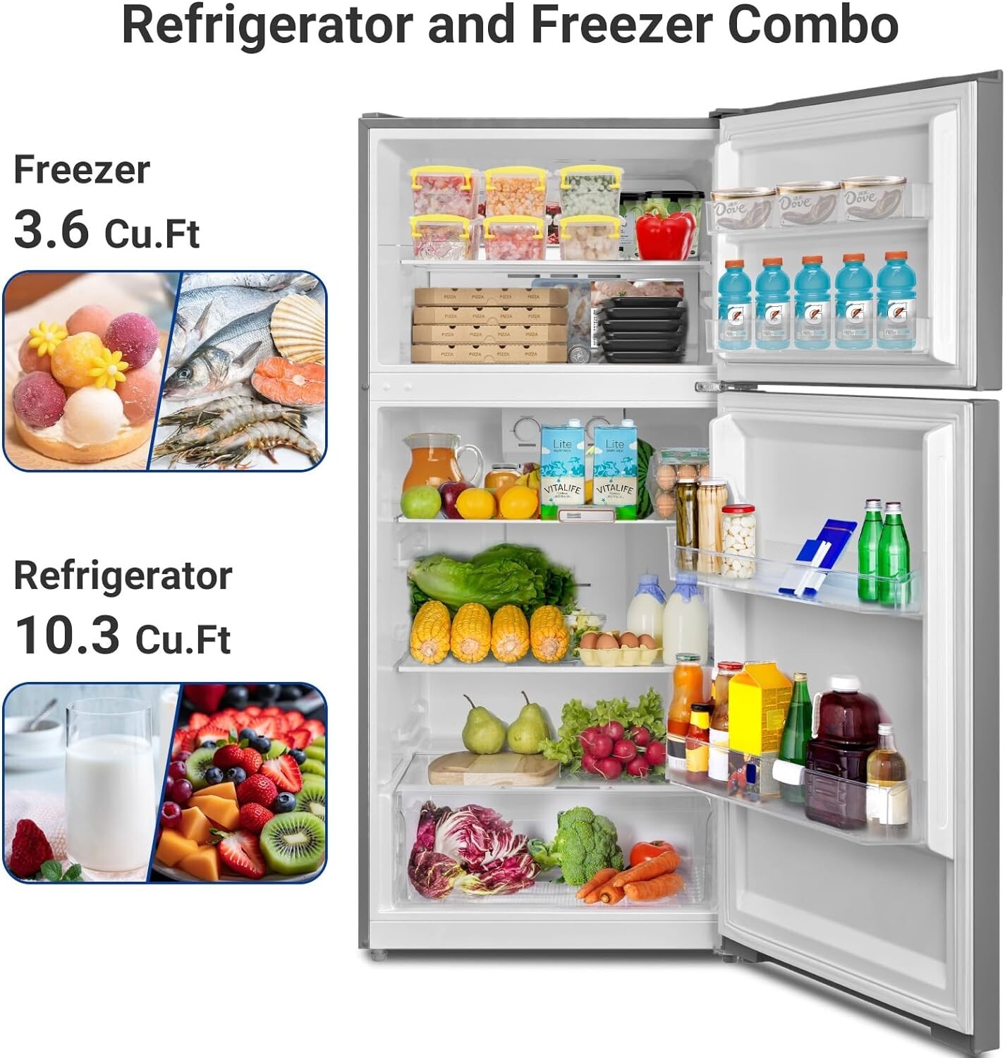 SMAD 13.9 Cu.Ft.Top Freezer Refrigerator Frost Free Fridge for Home Kitchen