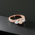 thumbnail image 3 of Gem Stone King 18K Rose Gold Plated Silver 3-Stone Ring Morganite Moissanite(1.77 Cttw) (Size 8), 3 of 4