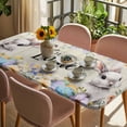 thumbnail image 3 of Easter Grey Bunny Table Cloths for 5 Foot Rectangle Tables, Spring Colorful Eggs Flower Wooden Grain Patio Waterproof Elastic Fitted Tablecloths, Washable Rectangular Table Cover for Camping, 3 of 8