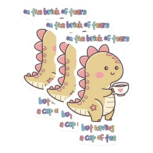 (3 Pack) Dinosaur Tea Decals - Cute Dino Art - Laptop Decals - 3 Inches On Longest Side - Easy Peel & Apply - Made in USA - 3MCS2082