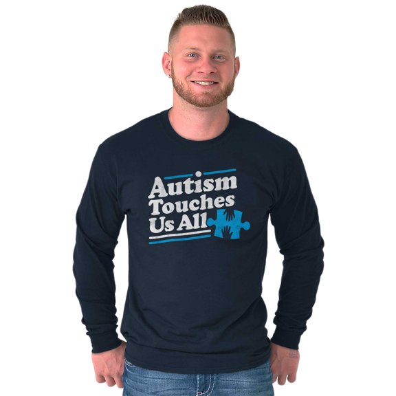Autism Touches Us All Puzzle Piece Long Sleeve TShirt Men Women Brisco Brands S
