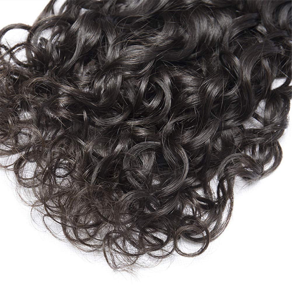 Ustar Brazilian Virgin Human Hair Water Wave 3 Bundles with 4"x4" Lace Closure with Baby Hair Free Part 1B Natural Wave