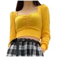 thumbnail image 1 of WEAIXIMIUNG Fall Long Sleeve Cropped Sweaters for Women Off The Shoulder V Neck Ruched Ribbed Knit Going Out Tops, 1 of 5