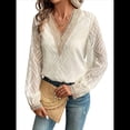 thumbnail image 3 of Blusas Elegantes e Informales con Cuello en V para Mujer, Blusas de Encaje de Larga, Blusas Tipo Túnica de Jacquard A para Otoño. Albaricoque M, 3 of 9