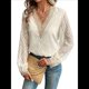 thumbnail image 3 of Blusas Elegantes e Informales con Cuello en V para Mujer, Blusas de Encaje de Larga, Blusas Tipo Túnica de Jacquard A para Otoño. Albaricoque L, 3 of 9