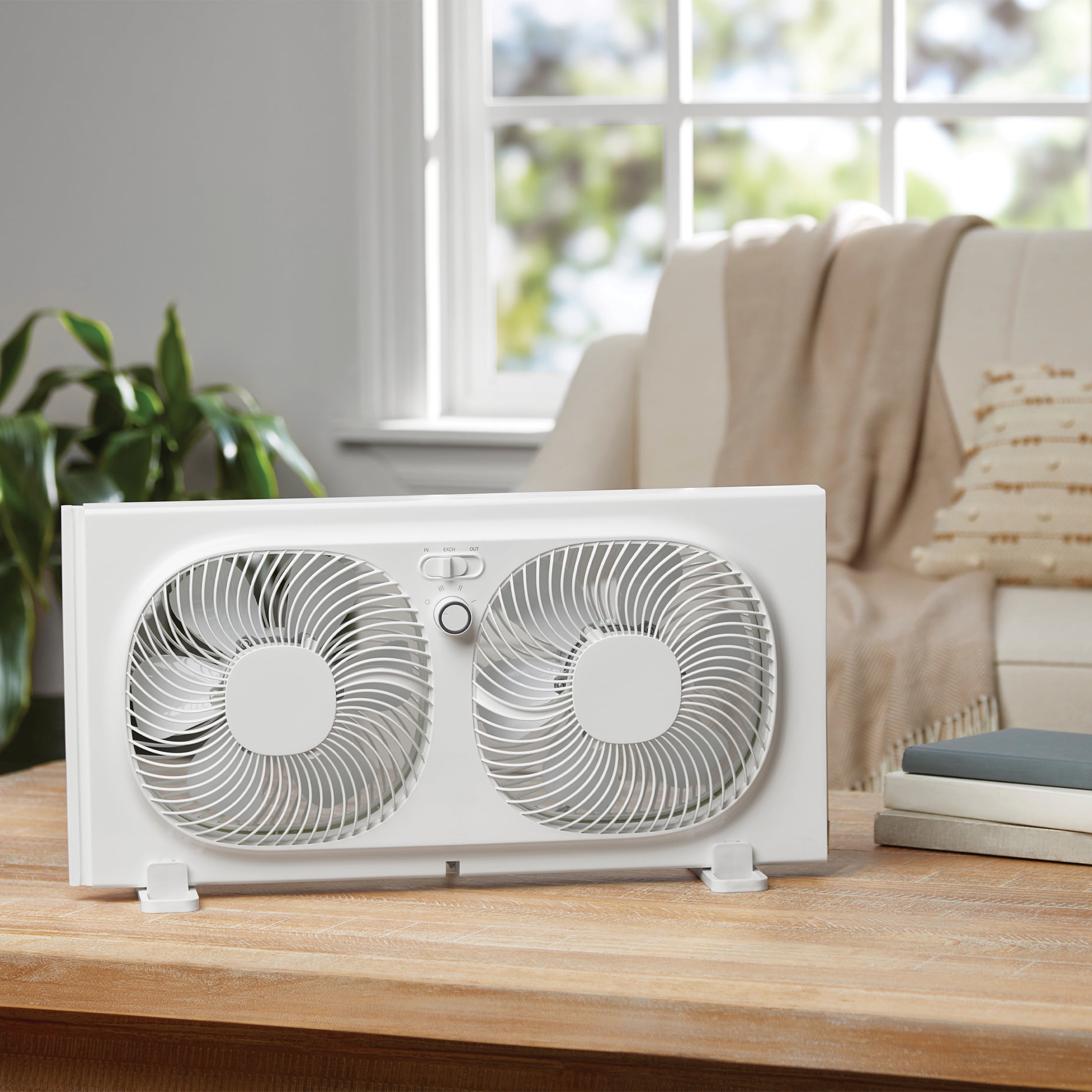 Mainstays 9'' 3-Speed, Reversable Twin Window Fan, White