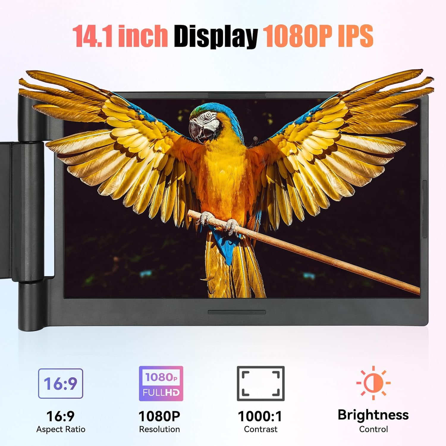 AEEZO 14" 1080P IPS Laptop Screen Extender | 280° Rotatable Portable Monitor, Plug & Play, Fits 13-17.3" Laptops, Compatible with Windows/Mac/Android/Chrome(Type-C/USB Interfaces, Requires DP)