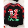 thumbnail image 6 of Seyurigaoka Baby Girls Boys Christmas Romper Tops Letter Santa Plaid Print Jumpsuits Round Neck Long Sleeve Autumn Bodysuits with Hat, 6 of 9