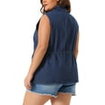 thumbnail image 4 of GRACE & GRANDEUR Women's Plus Size Fashion Sleeveless Jacket Drawstring Zip Denim Vest 2X Dark Blue, 4 of 6