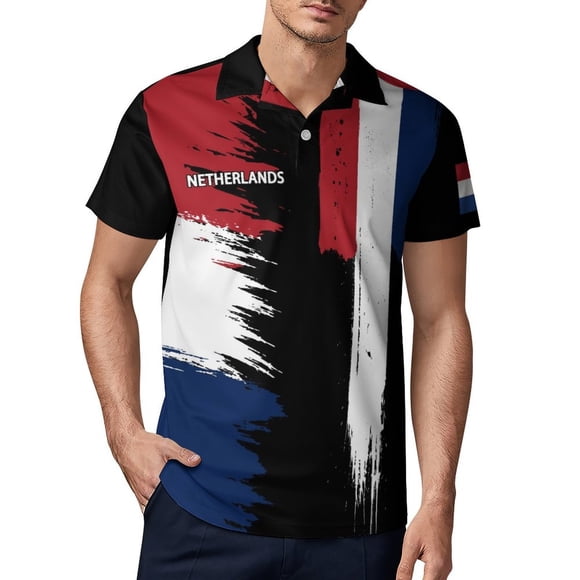 Netherlands Golf Polo Shirts With Botton for Men Country Flag Print Short Sleeve Soccer Shirts