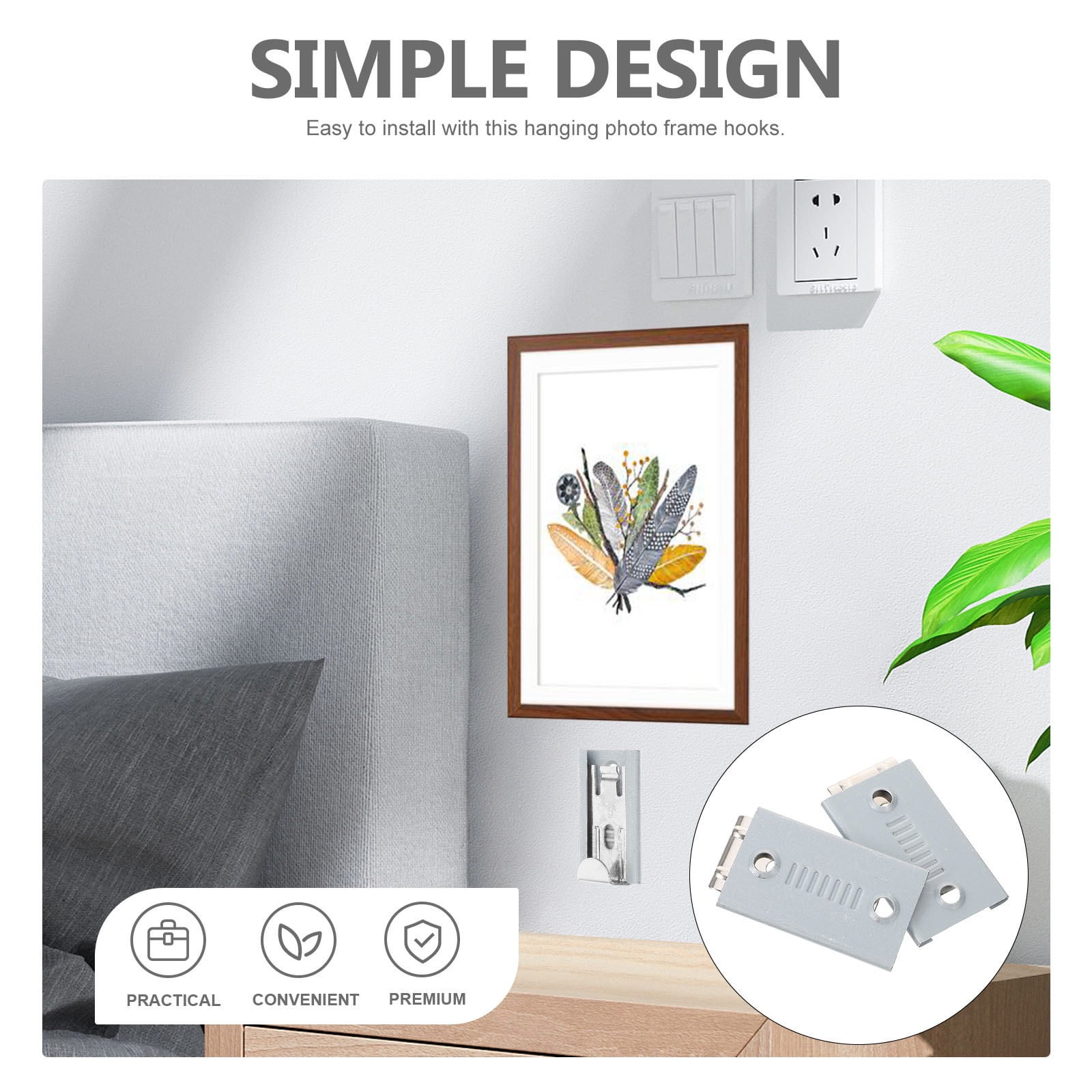 KAKOWELY 4Pcs Wall Mounted Hanging Hooks Picture Hangers 2.00X1.18X0.47in Stainless Steel for Indoor Use