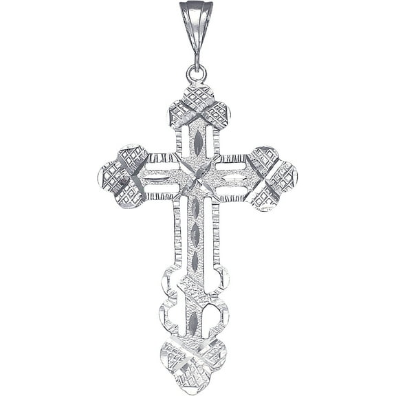 Large Sterling Silver Cross with Jesus Pendant Necklace with Diamond Cut Finish