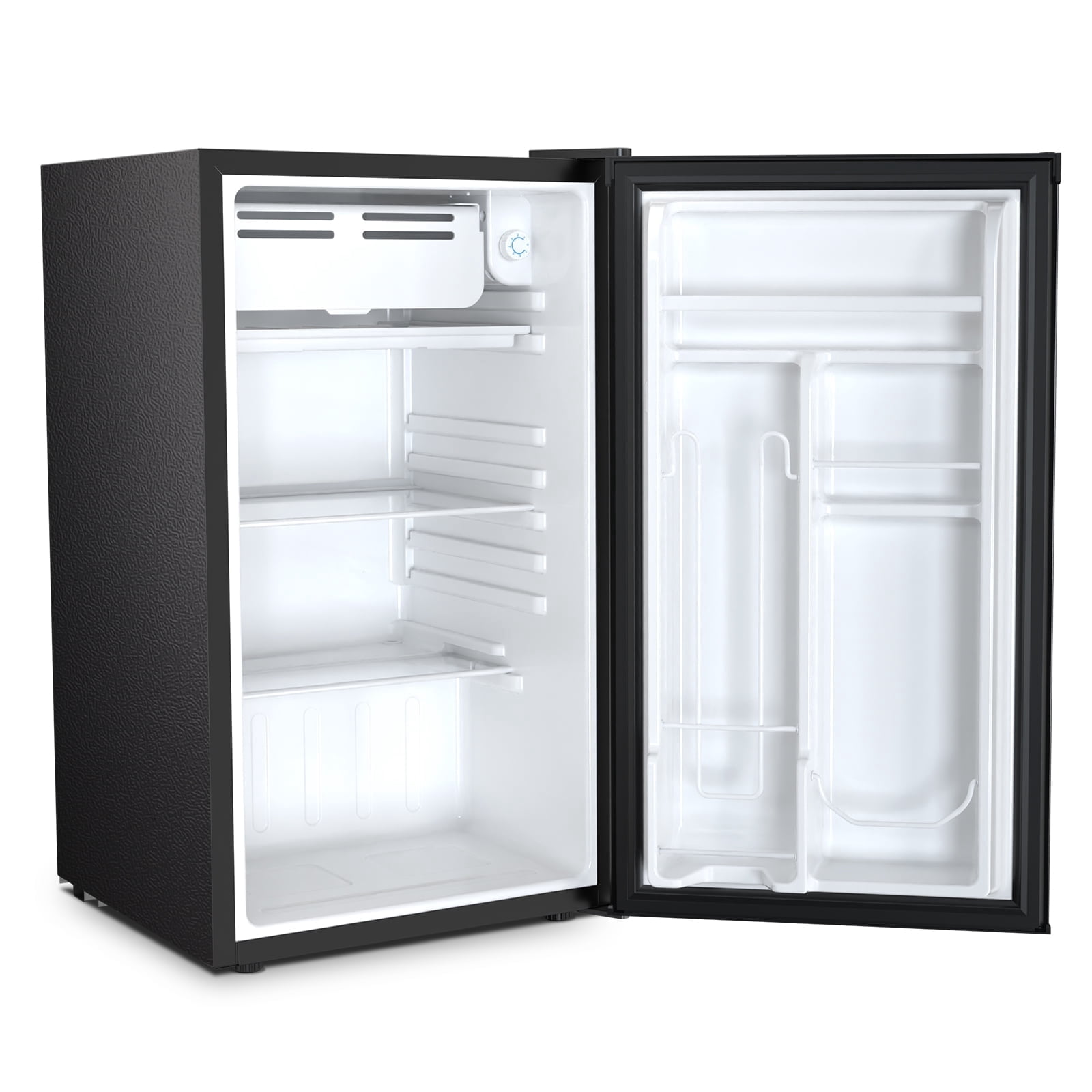 WAA 3.2 Cu.Ft Mini Fridge with Freezer,Single Reversible Door Compact Refrigerator,Adjustable Thermostat,2 Removable Shelves,Small Dorm Fridge for Bedroom,Office,Kitchen,Dorm,Black