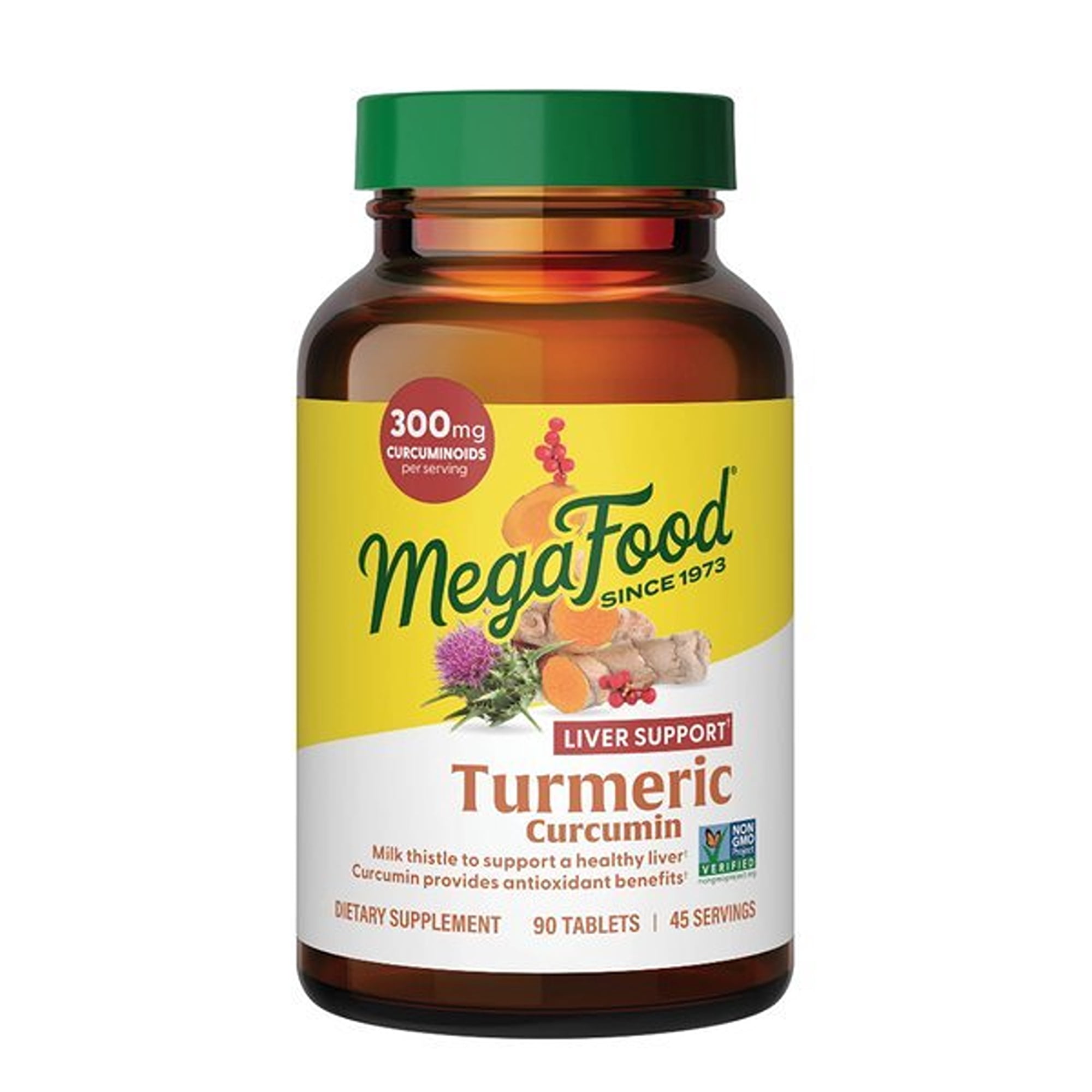 MegaFood Turmeric Curcumin Liver Support With Black Pepper, Vegan, 90 Tablets, 45 Servings