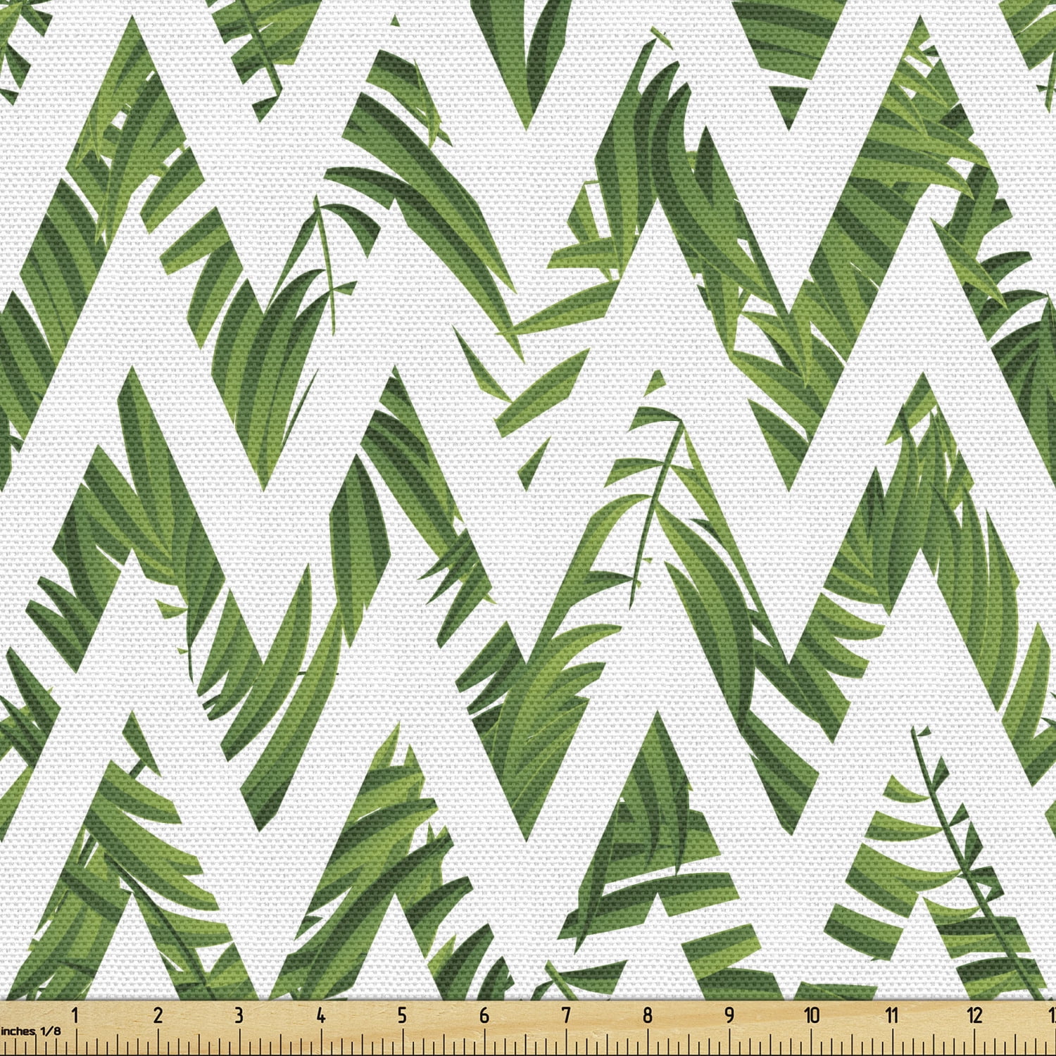 Green White Ambesonne Palm Leaf Table Runner 16 X 72 Dining Room Kitchen Rectangular Runner Chevron Motif Zigzag Lines with Green Palm Leaves Modern Summer Theme