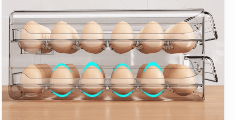 Clear Drawer Style Egg Storage Box for Kitchen, Multi Grid Egg Holder Rack for Refrigerator, Stackable Tray with Timer for Freshness