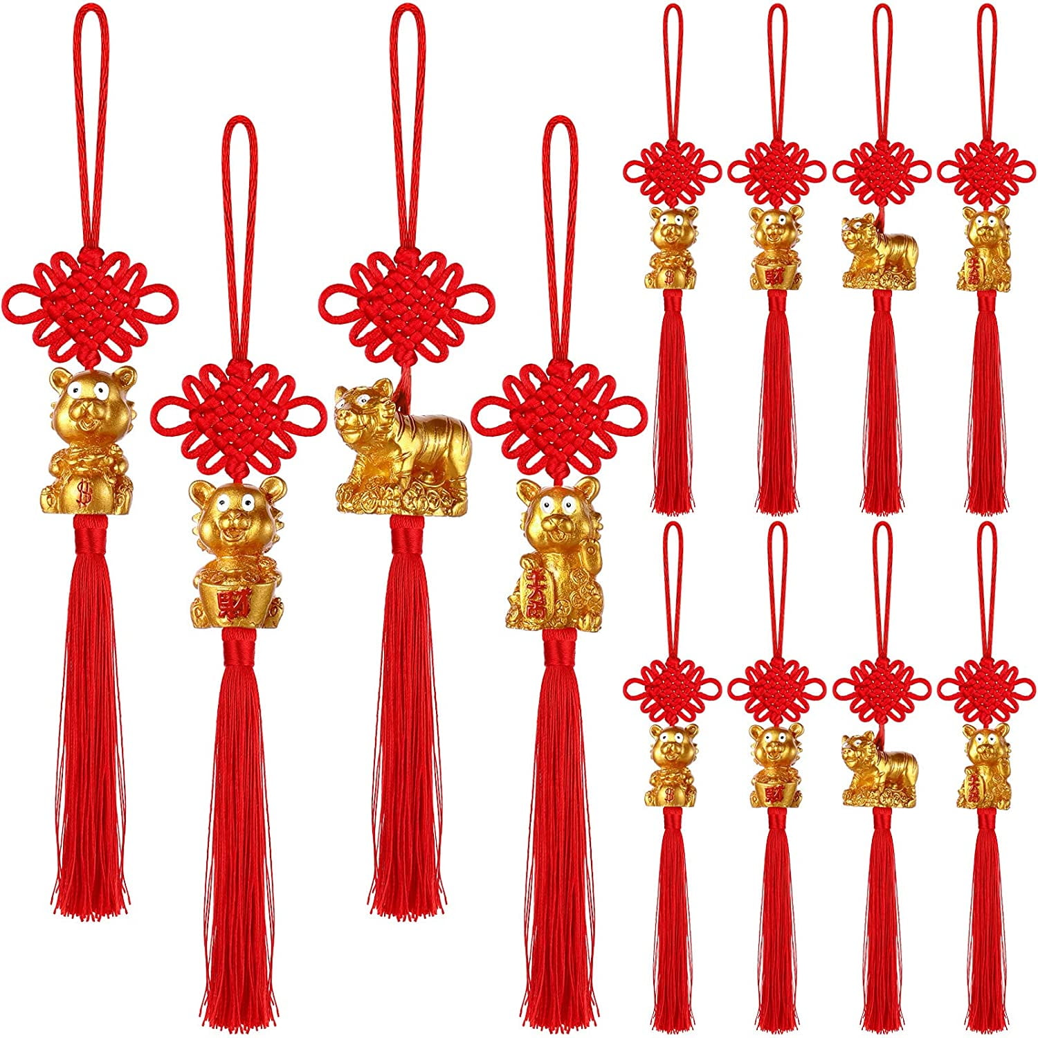 12 Pieces 2022 Gold Chinese Year of Tiger Lucky Charms Red Hanging