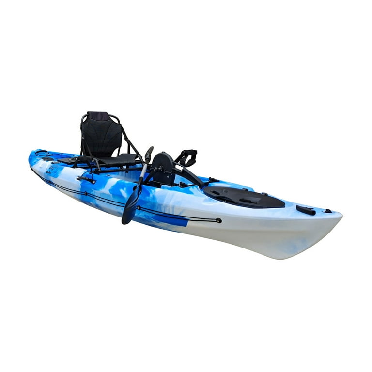 BKC PK12 12' Single Propeller Pedal Drive Fishing Kayak W/ Rudder System  and Instant Reverse, Paddle and Upright Back Support Aluminum Frame Seat  Person Foot Operated Kayak 