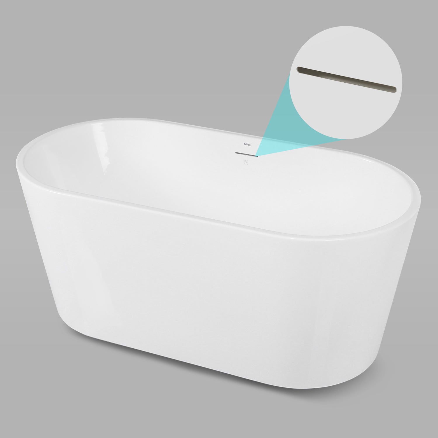 FerdY Shangri-La Acrylic Freestanding Bathtub, Small Classic Oval Shape Acrylic Soaking Bathtub with Brushed Nickel Drain & Minimalist Linear Design Overflow, Modern White, cUPC Certified - image 3 of 52