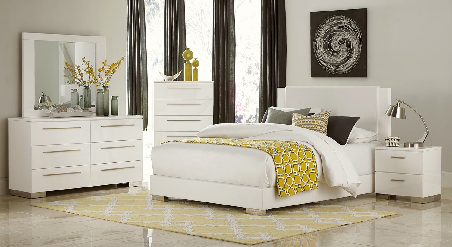 Lisle California King 4 Piece Bedroom Set in White High Gloss Lacquer