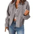 thumbnail image 2 of Zedker Womens Lapel Collar Long Sleeve Corduroy Jackets, Causal Button Tops with Chest Pockets, Comfy Fall Winter Outerwear,Gray,XL, 2 of 7