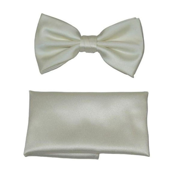 Men's Bow Tie and Hankie by J.Valintin Collection #92496 Solid Satin Ivory