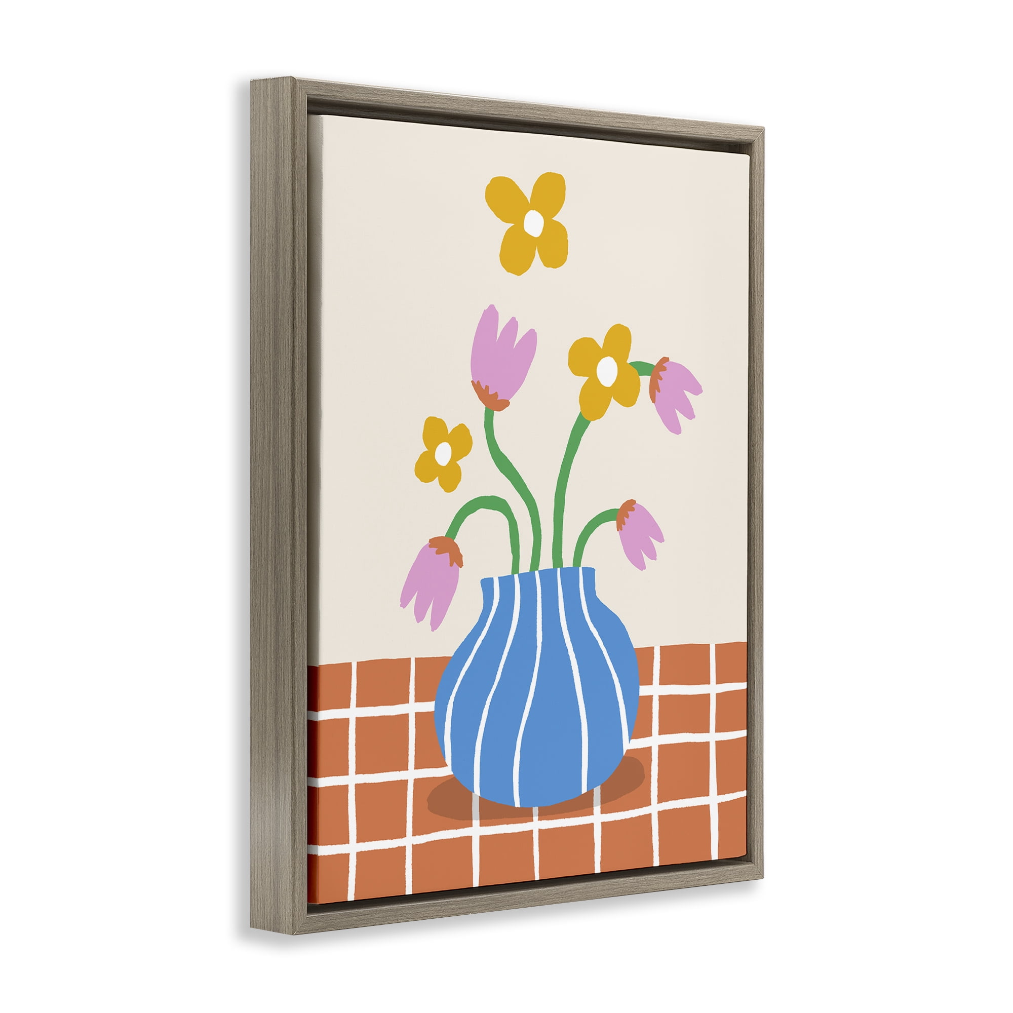 Stupell Industries Whimsical Flower Market Plants & Flowers Painting Brown Floater Framed Canvas Art Print Wall Art, 17 x 21