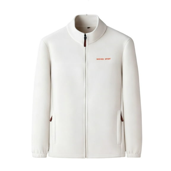 IWRICH Men's Polar Sherpa Lined Jacket Warm Full Zip up Thick Jacket Soft Outwear Winter Coat with Zipper Pocket White XL