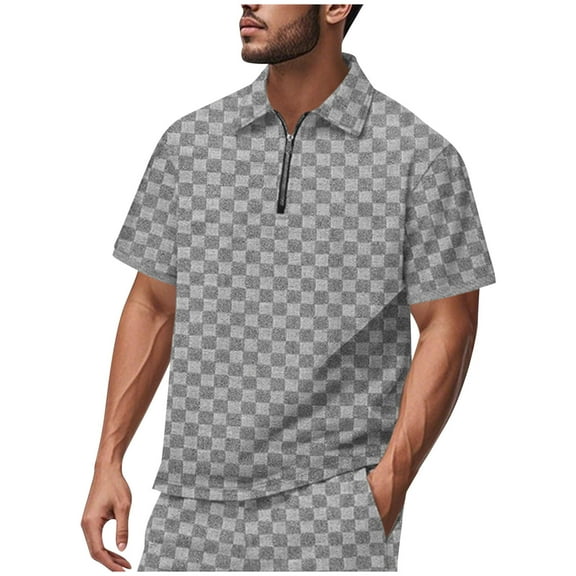 Qgtaibl Men's 1/4 Zipper Golf Shirts Jacquard Short Sleeve T-Shirts Summer Casual Dress Work Tee Collared Pullover Tops Gray,S