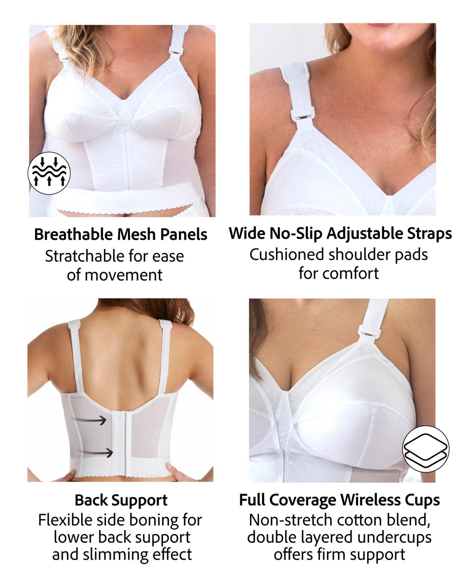 Exquisite Form 5107532 Fully® Slimming Wireless Back  Posture Support Longline Bra with Back Closure