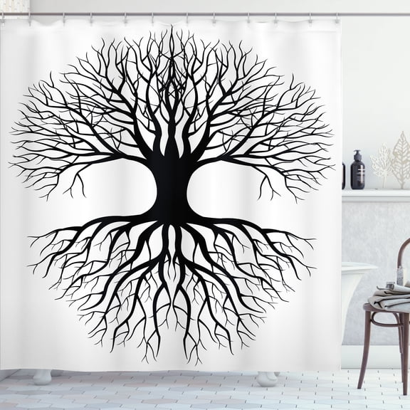 Ambesonne Tree Shower Curtain, Roots Branch Leafless, 69"Wx75"L, Black White